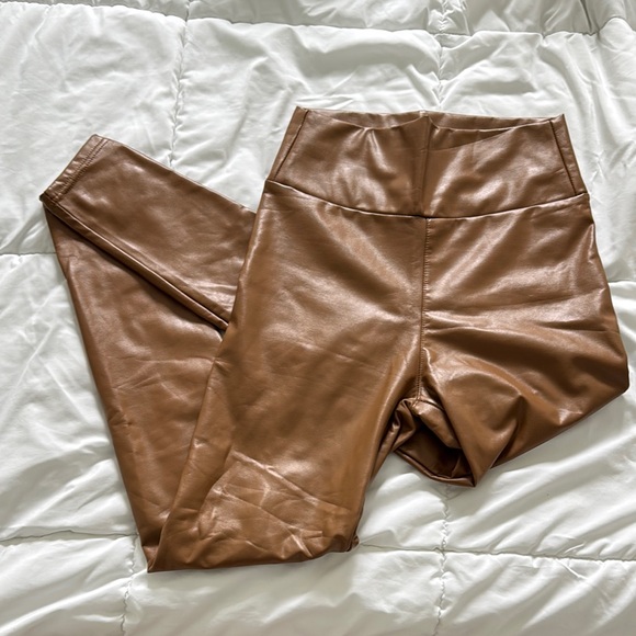 Pants - Brown Faux Leather Leggings never worn